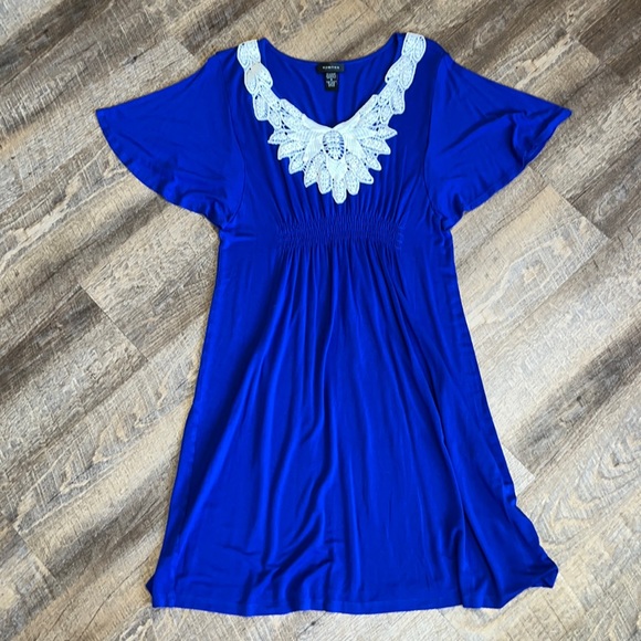 Spense Royal Blue Dress Medium with Lace Detail and Ruffles Sleeves - Picture 1 of 4